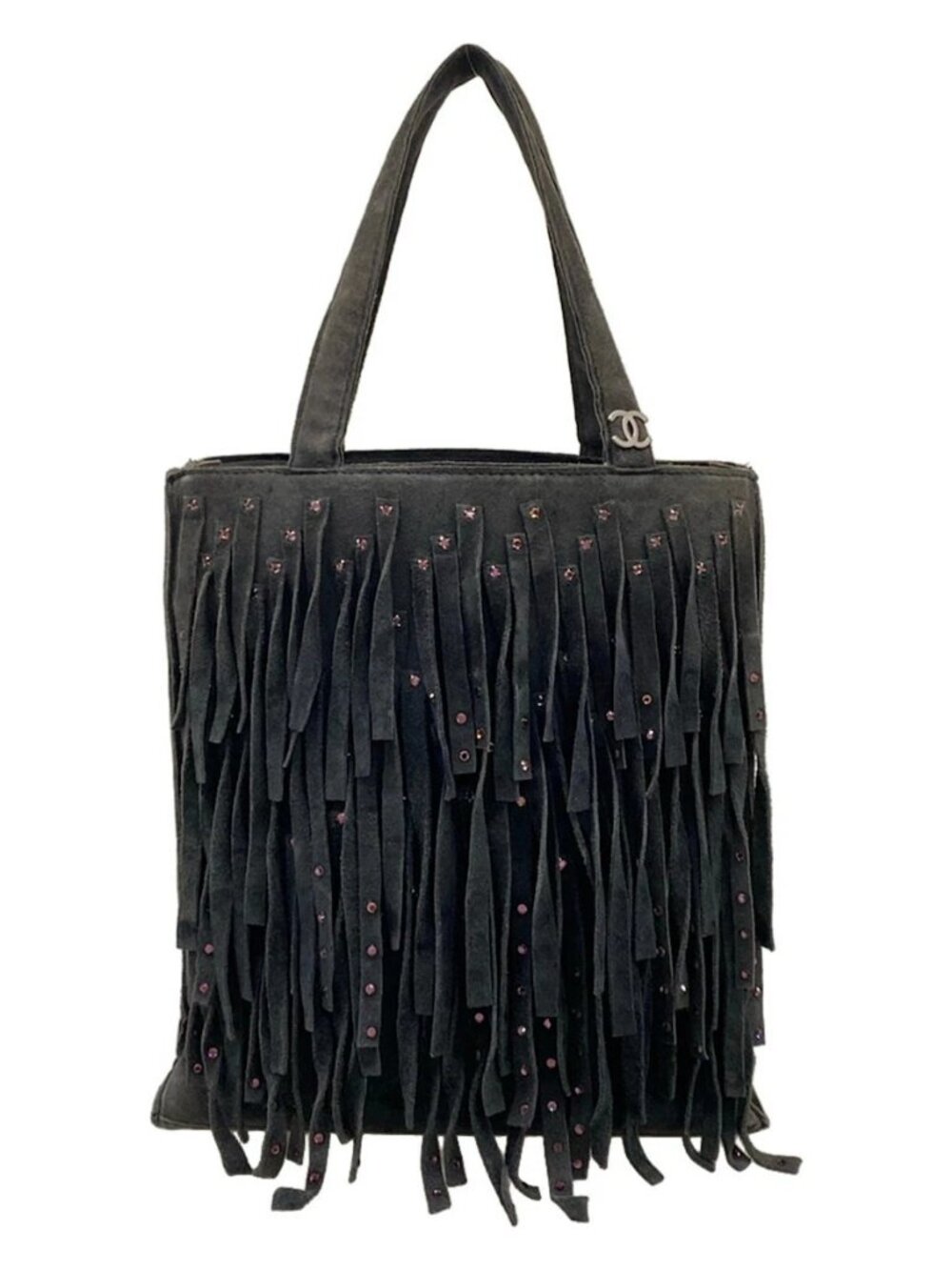 CHANEL Dark Navy Suede Color Stone Handbag